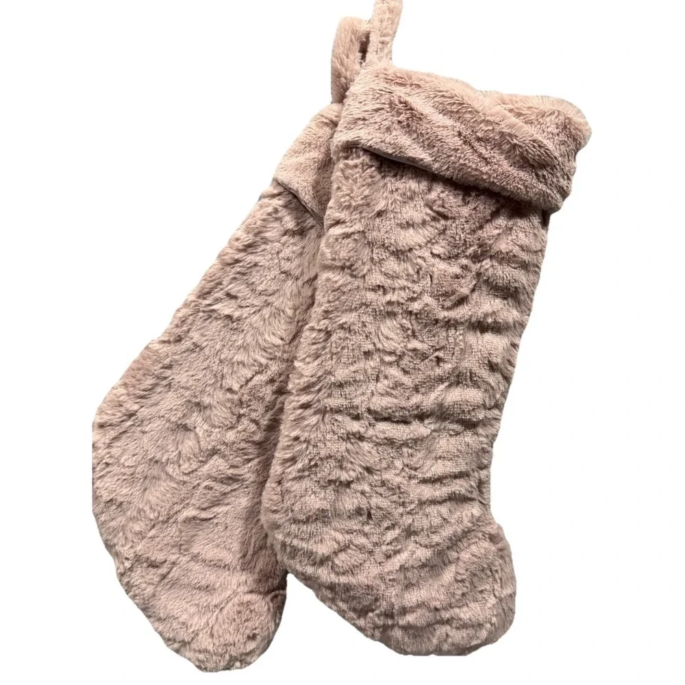 New 2 Blush Pink Faux Fur Christmas Stockings Soft Plush Holiday Decor 18